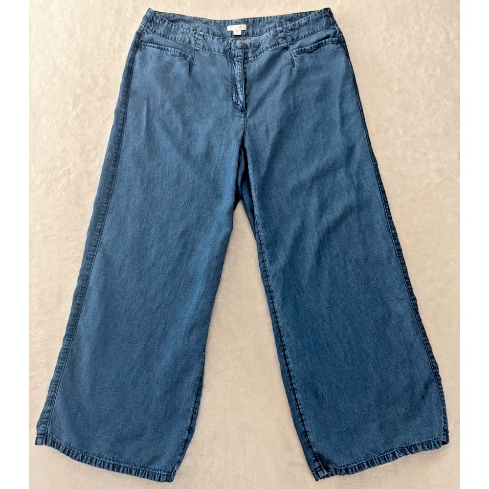 J Jill Denim Chambray Wide-Legged Cropped Trousers Size 8 Indigo Wash